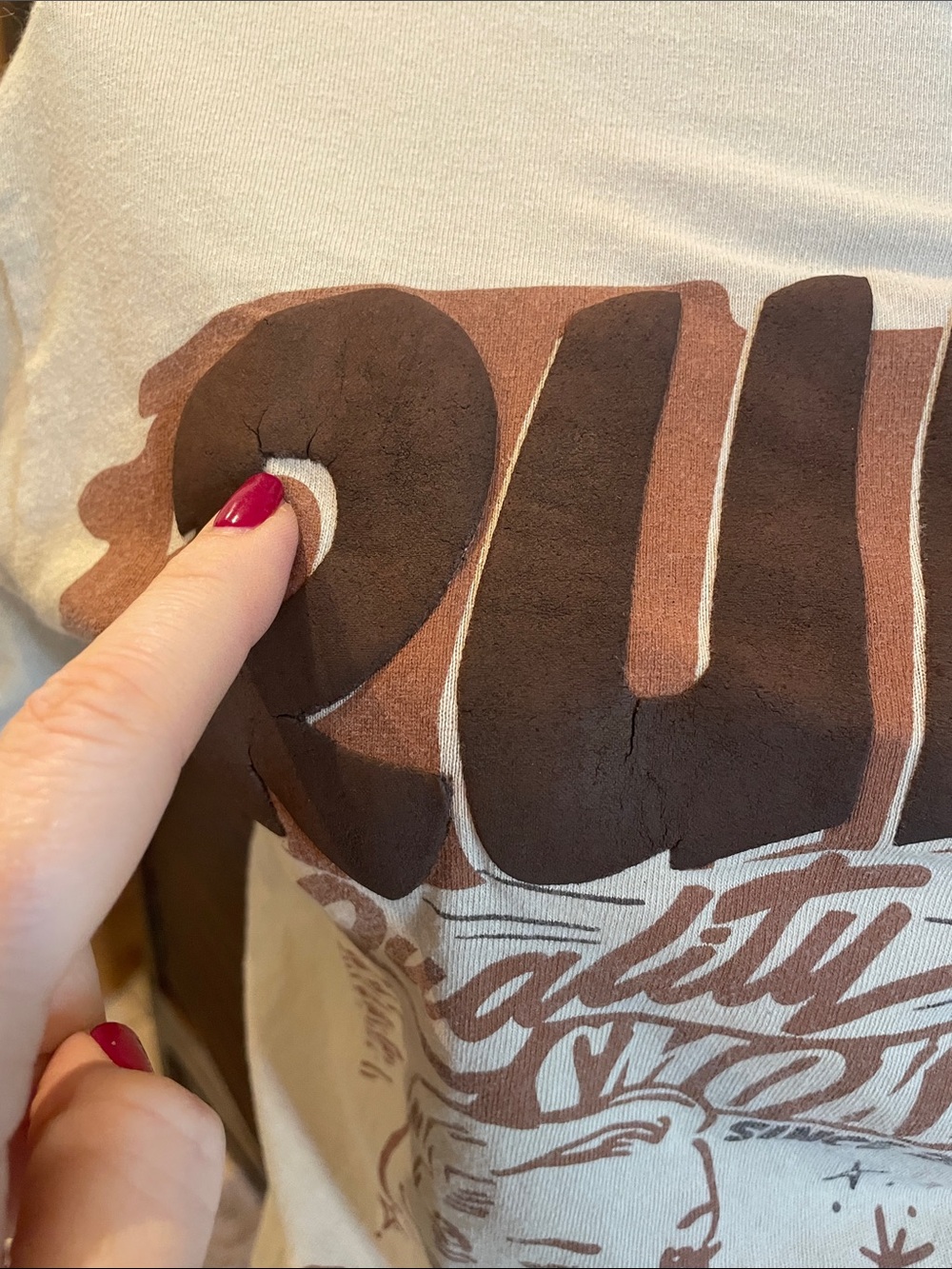 Runtz Vintage Style Graphic Tee - Cream with Brown Print As is Small - Picture 3 of 9